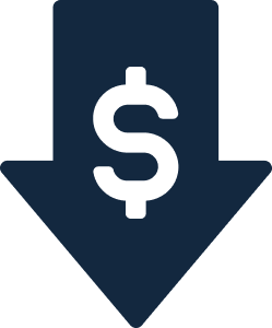 Downward arrow with a dollar sign in the center