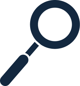 Magnifying glass icon with a blue handle and lens on a black background.