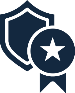 Shield icon with a ribbon badge featuring a star