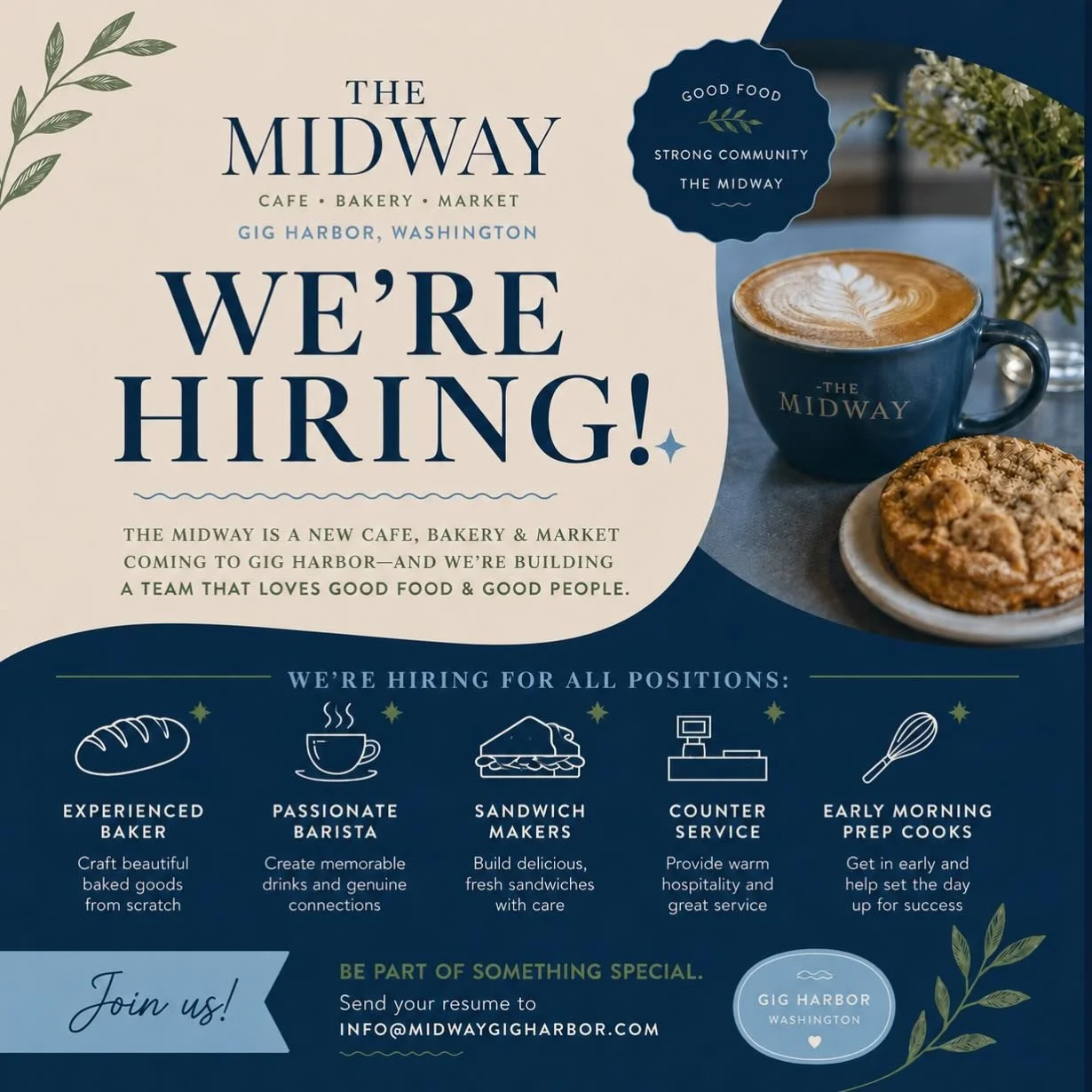 The Midway is still a little ways out from opening, but the time has come for us to start building our team for this summer.

We&rsquo;re looking for full-time team members including:
&bull; experienced bakers
&bull; passionate baristas
&bull; focuse