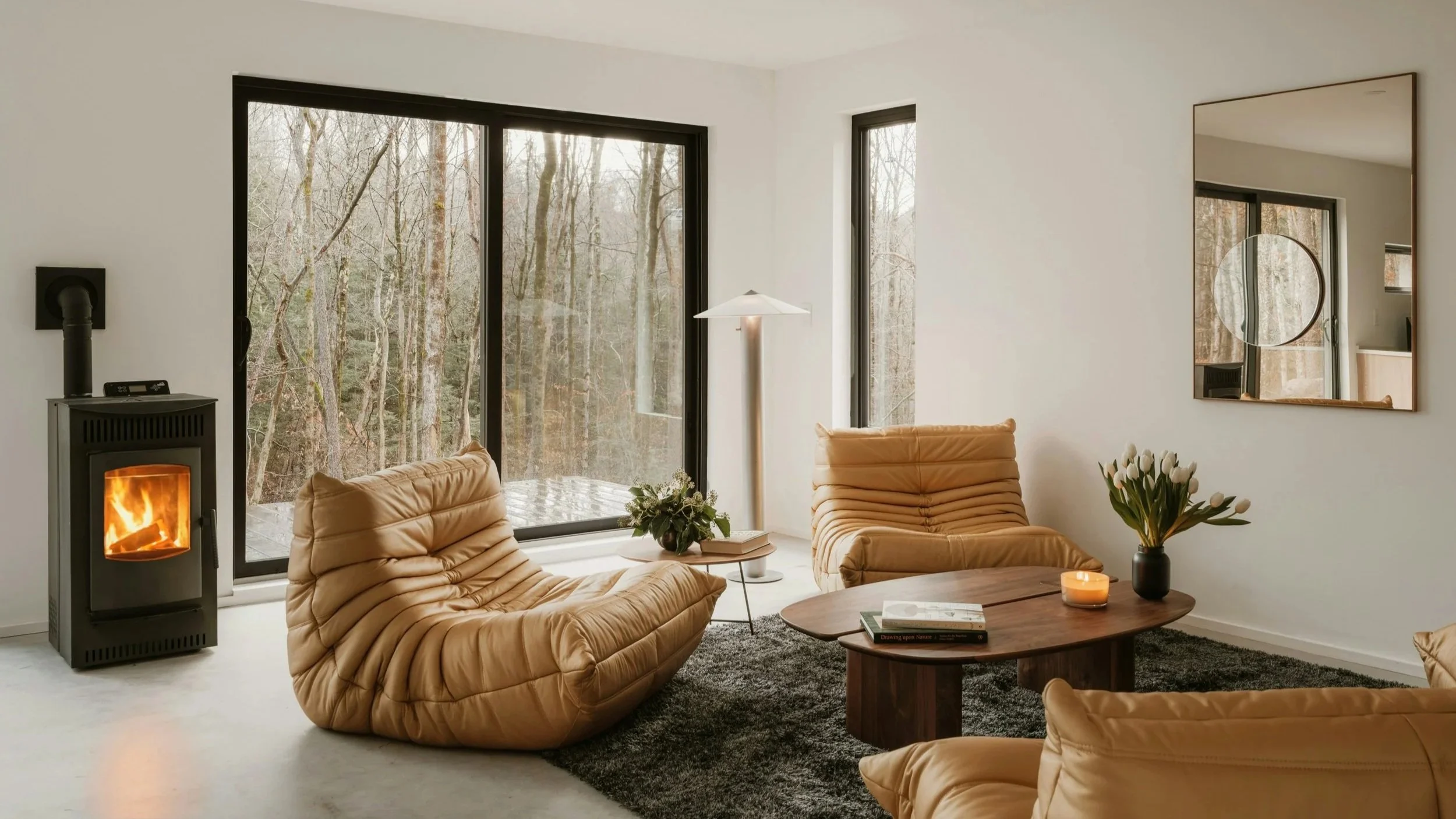 gemütliches Wohnzimmer mit Kamin und Sessel. Bild: über Unsplash vom Clay Banks