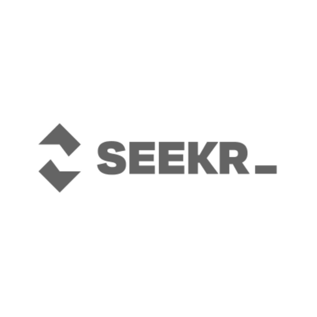 SEEKR logo with a stylized arrow pointing upward and downward to the left of the text