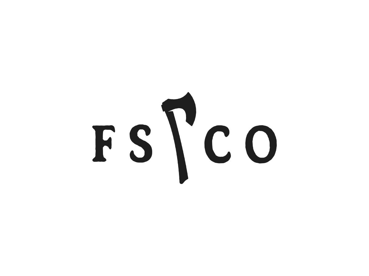 Logo for 'Frontiersmen Supply Co.' featuring a black axe on a white background.