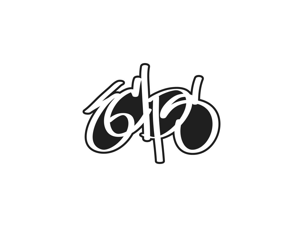 Stylized black and white graffiti-style logo of a bicycle