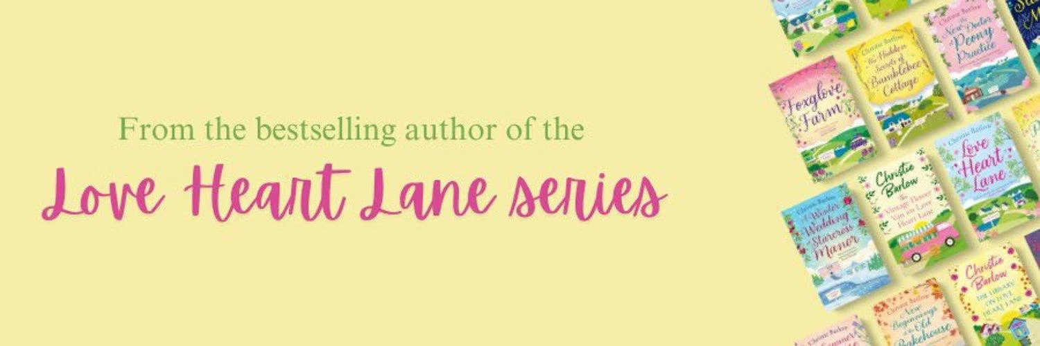 A light yellow background with text and a partial view of colourful book covers on the right side. The text reads: 'From the bestselling author of the Love Heart Lane series'.