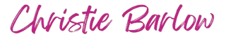 'Christie Barlow' logo in purple script font on a transparent background.