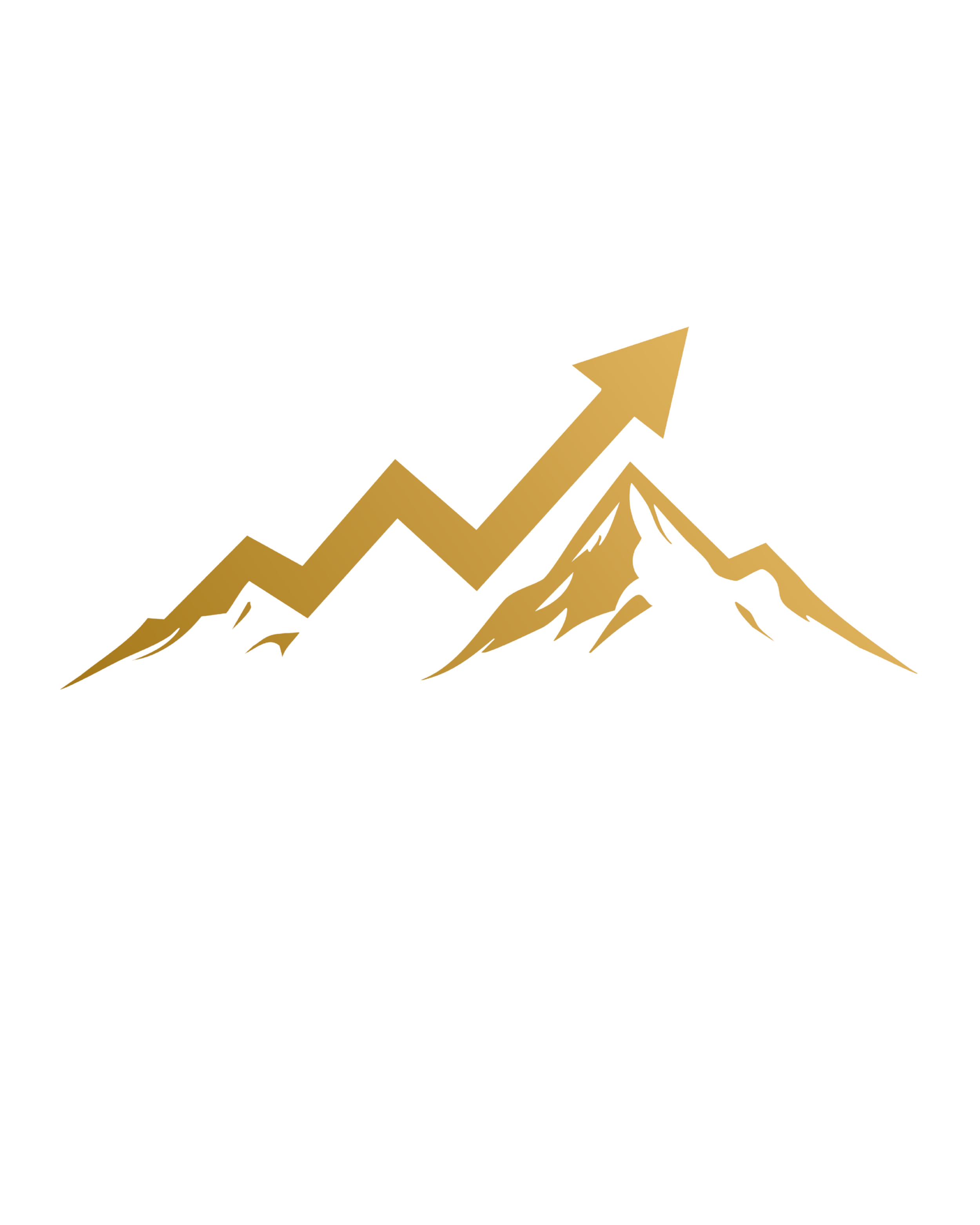 A mountain range with a gold zigzag line ascending behind the peaks.