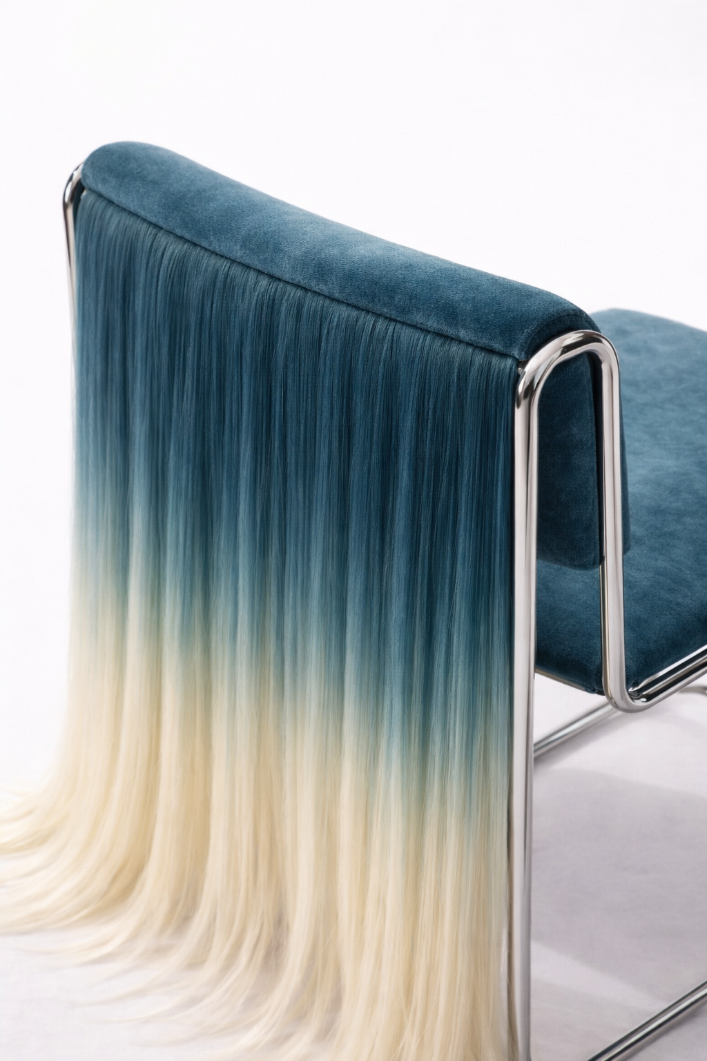 Sculptural chair with cascading human hair, The Absent Guest – Edition III by Vigo Leonarte