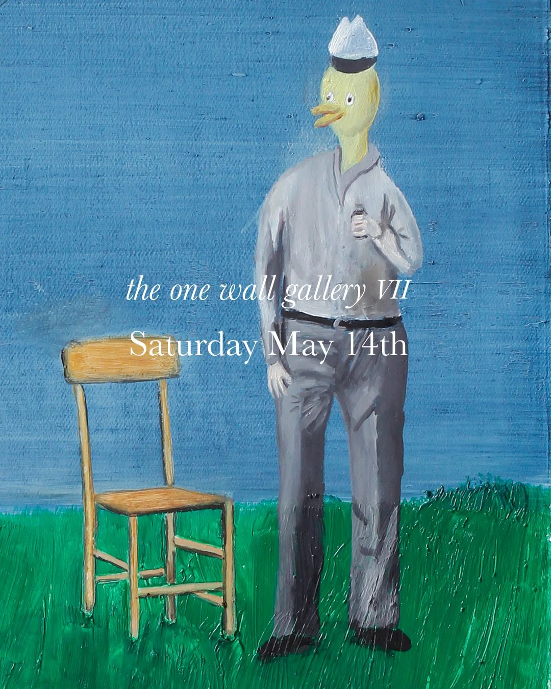 Surreal painting of a figure with a duck head, artwork by Nicolas Dupont exhibited at The One Wall Gallery, Vigo Leonarte