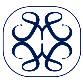 Logo de la marque à l'intérieur d'un cercle avec un motif en boucle