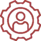 A red circular logo of an engineer.