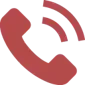 A simple red logo symbolizing a telephone.