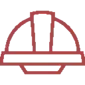A red logo of a hardhat symbolizing safety.