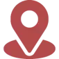A simple red logo symbolizing location.