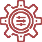 A red logo of a gear and controls symbolizing engineering knowledge.