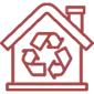 A house icon with a gear inside, representing home systems and efficiency.