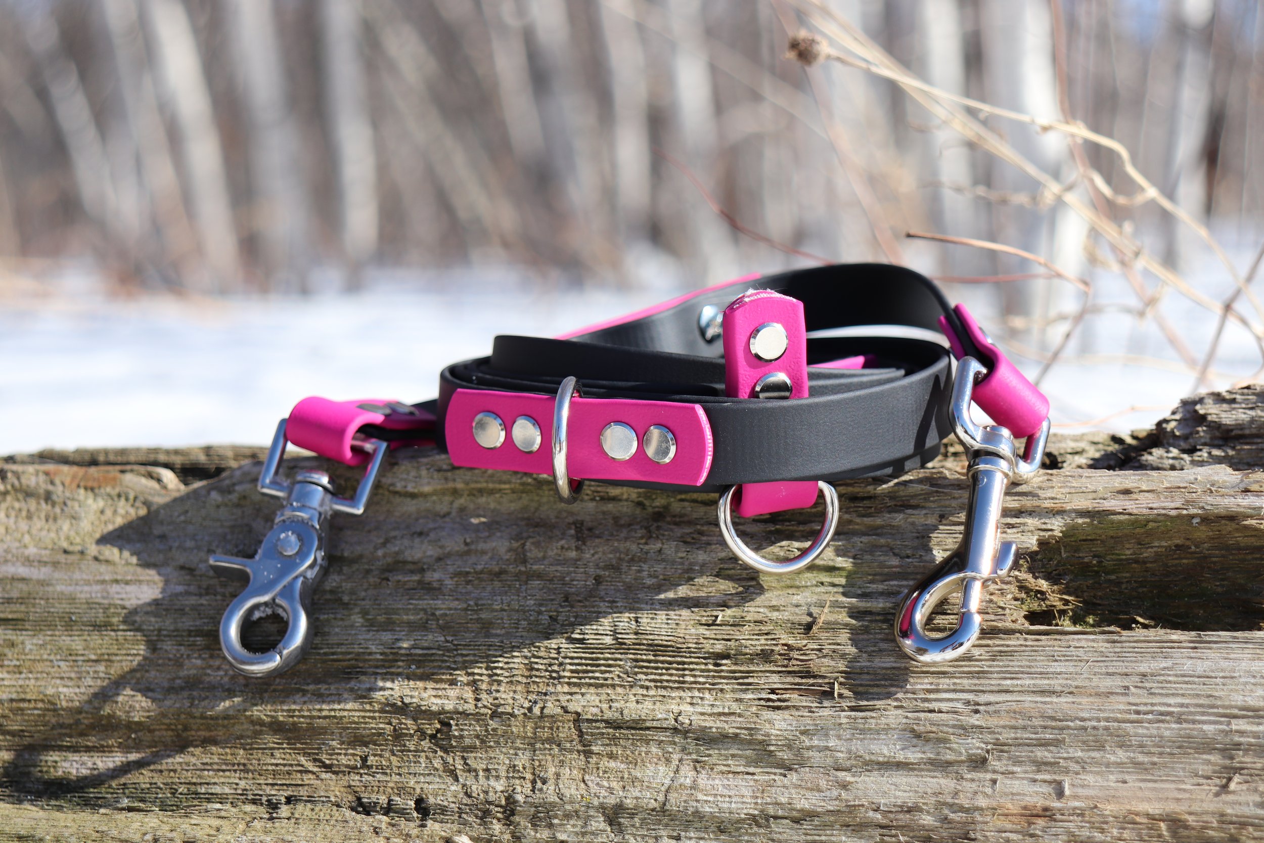 Laisse multifonctions - Noir et Fushia
