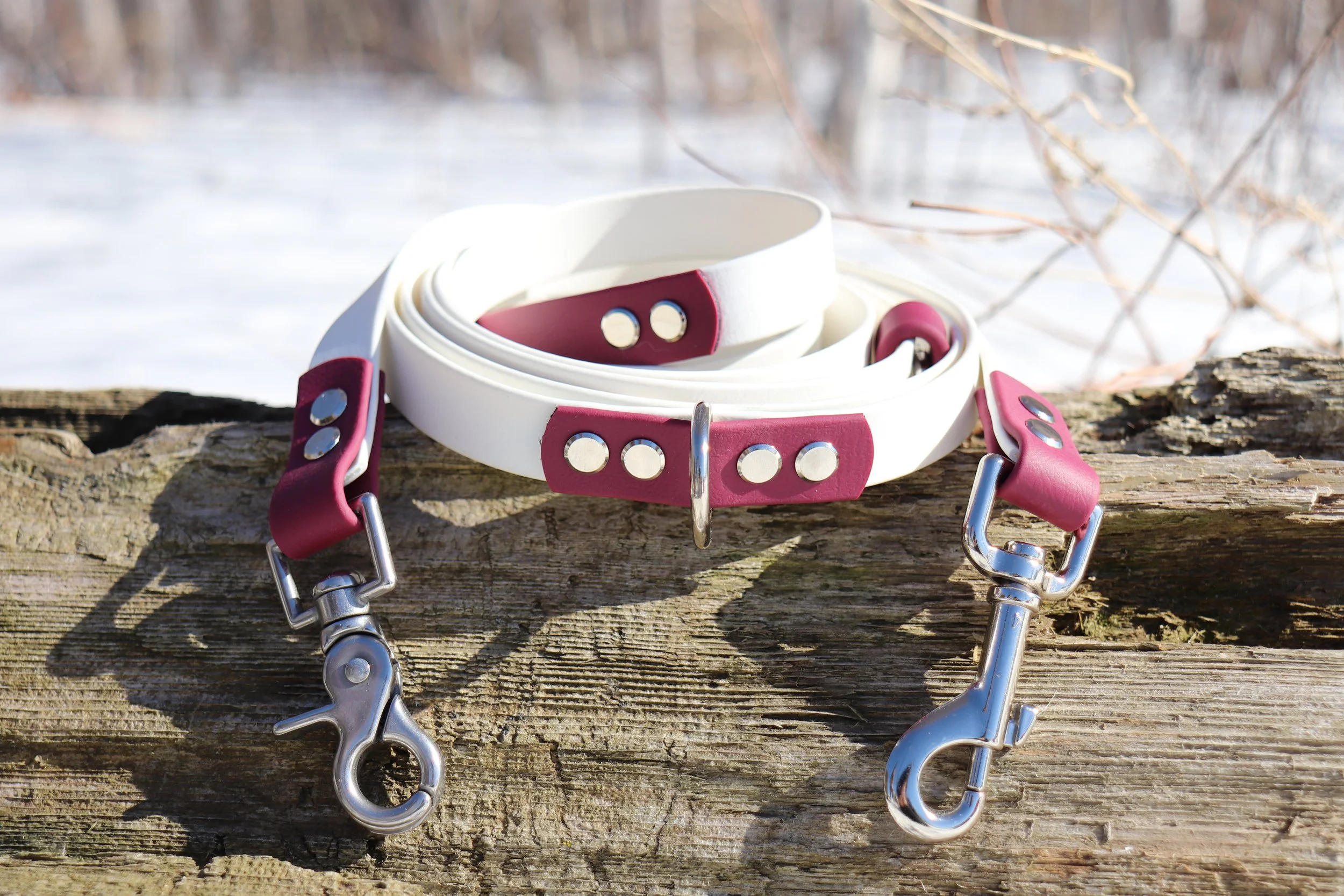 Laisse multifonctions - Blanc et Bourgogne