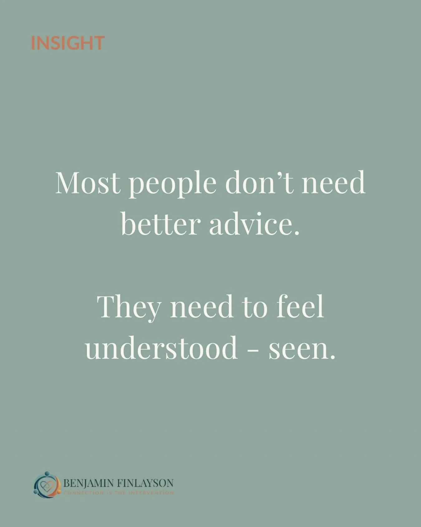 Sometimes what we really need isn&rsquo;t a solution or a plan. It&rsquo;s a witness. Someone who sees us, really hears us, and meets us where we are.

Reflection Prompt: Who in my life makes me feel truly seen?

💡 Understanding > Advice. Connect