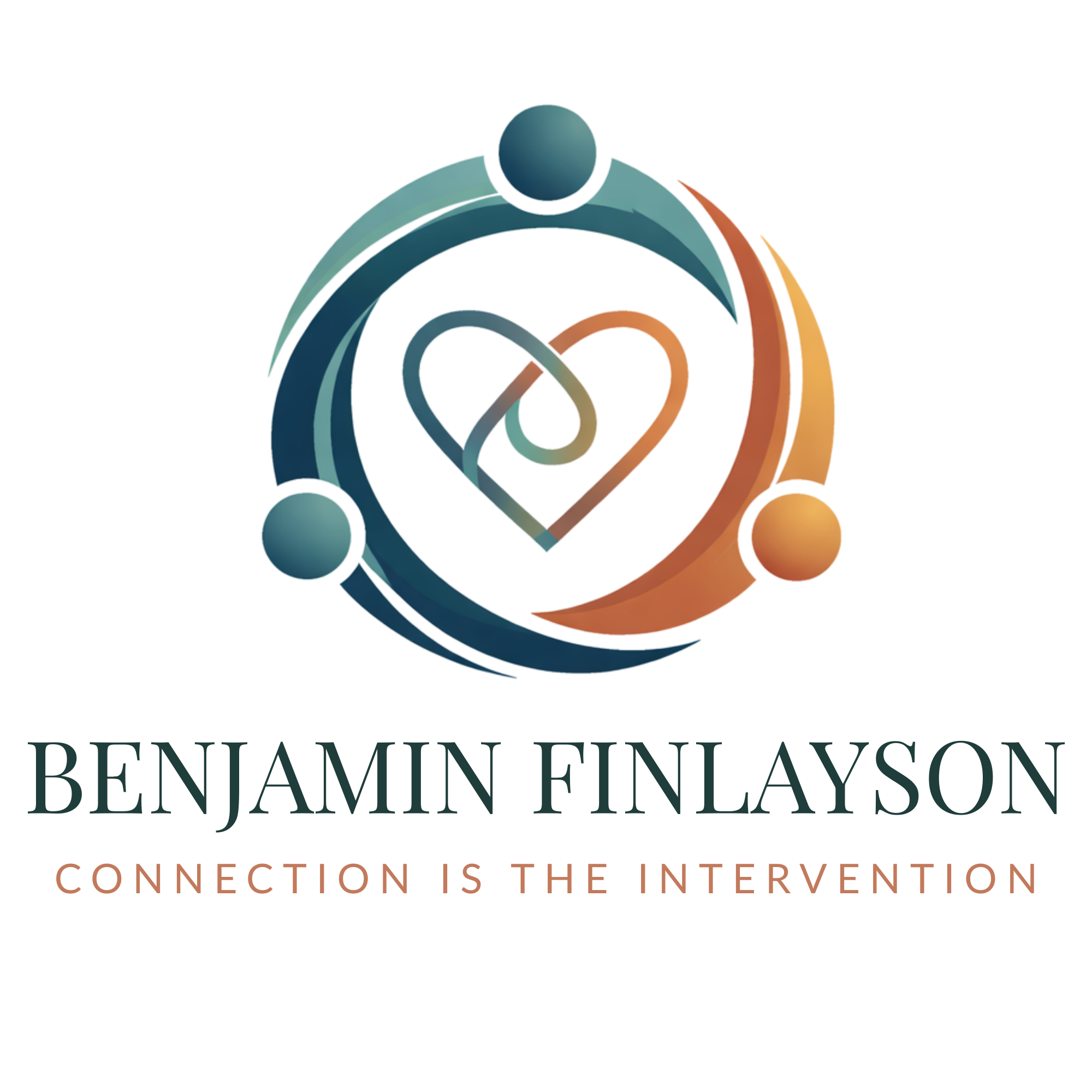 Logo with interconnected heart and circle design, text reads 'Benjamin Finlayson' and 'Connection is the Intervention'