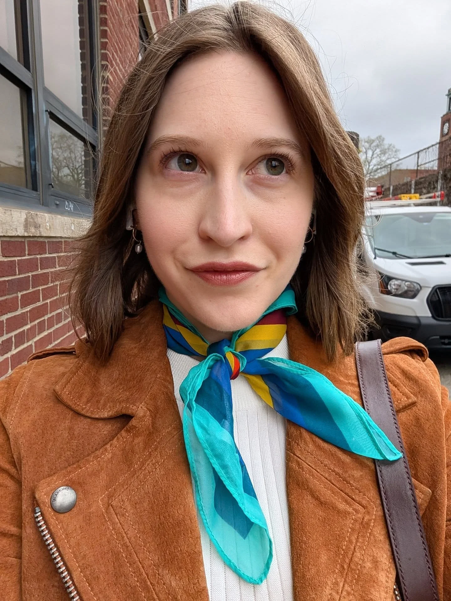Just me, my jaunty neck scarf, and my big salad against the world.