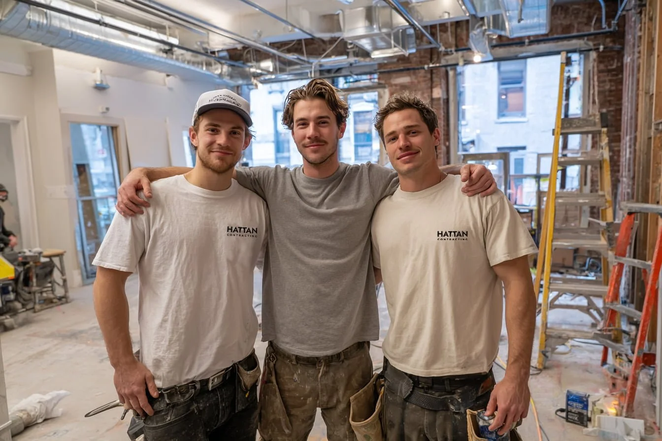 Hattan Contracting NYC crew on apartment renovation job site, licensed general contractor team Manhattan
