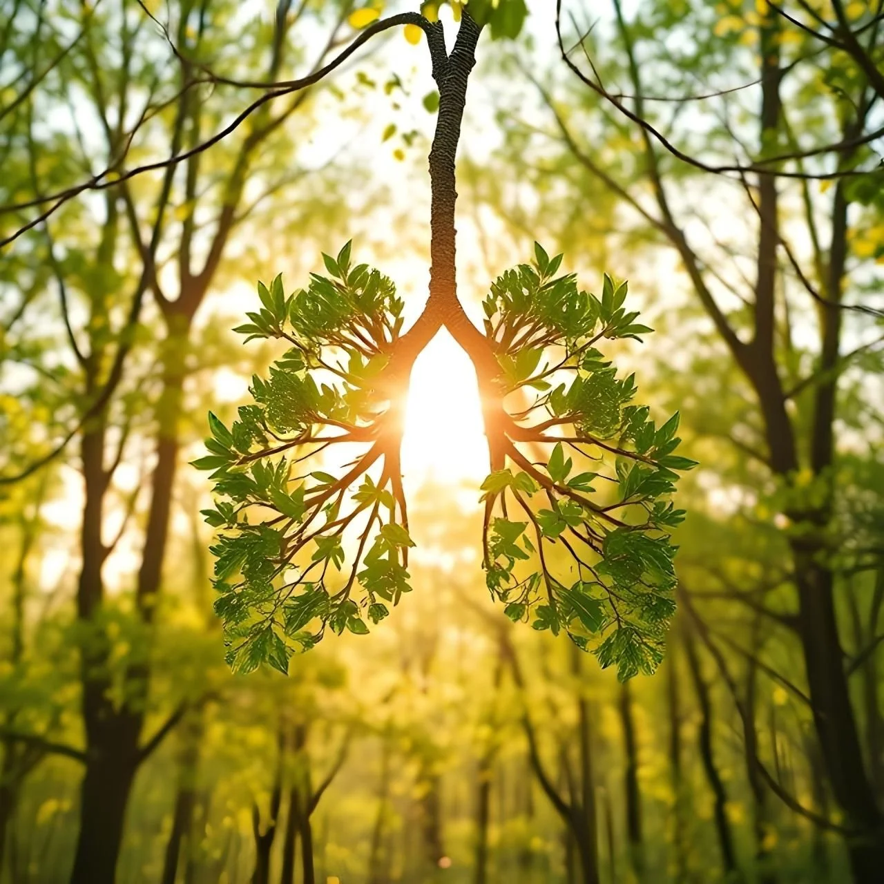 Naturverbundenheit in der Wellnessbranche wird symbolisiert durch die gesunde Lunge der Bäume in dieser Illustration.