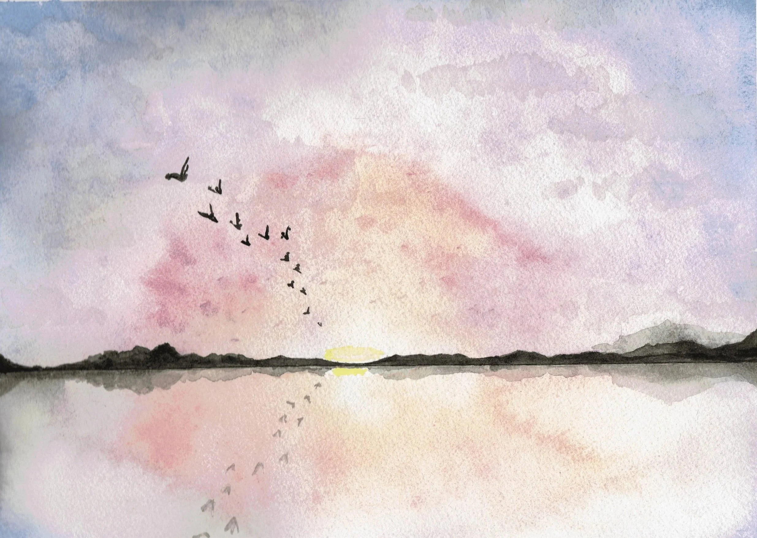 Sunset Flock - 9x12