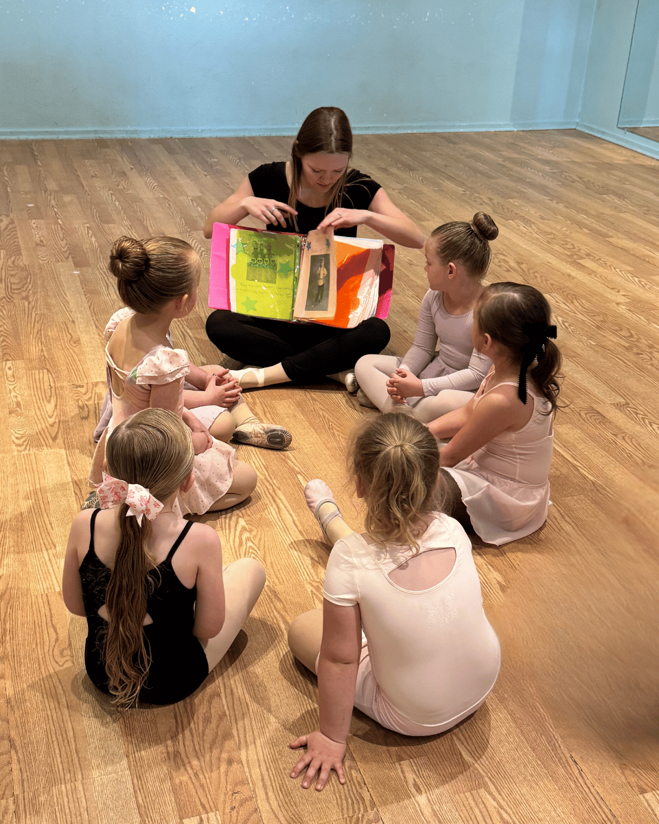 Dance Teacher Reading Story to Young Dancers | Crazy Moves Dance Studio in Emmet, MI