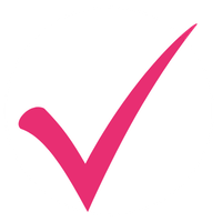 Pink check mark inside a white circle on a transparent background.