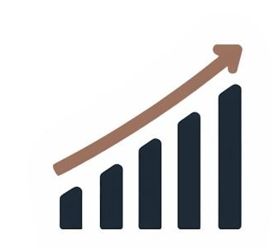 Graphique montrant une croissance avec des barres ascendantes et une flèche pointant vers le haut.