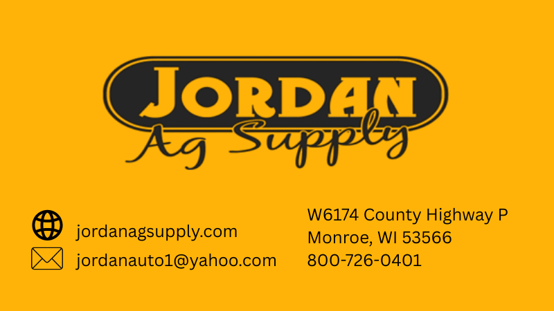 Business card for Jordan Ag Supply in Monroe Wisconsin
