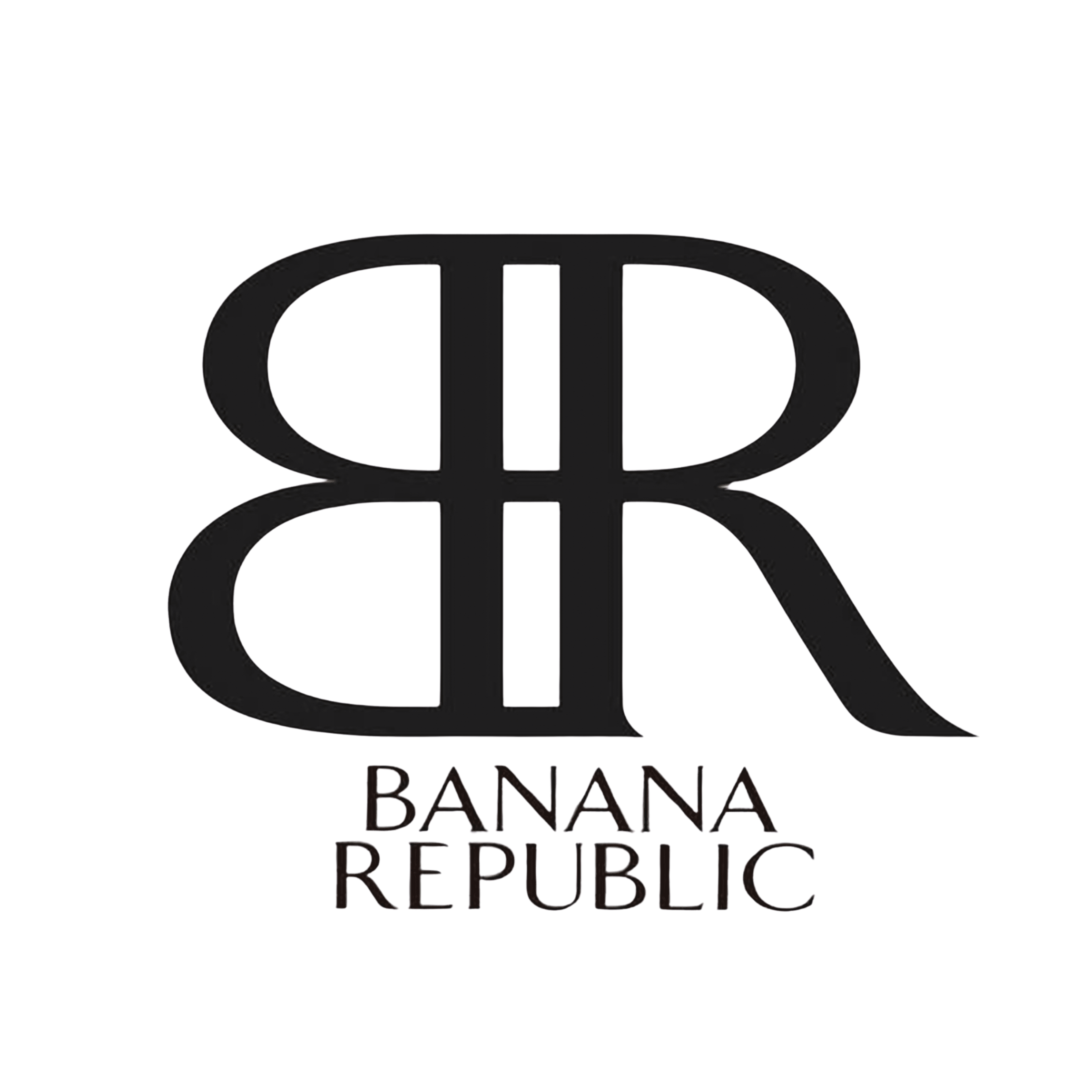Black neon sign with the words "Banana Republic" and a stylized letter "B" logo above it.