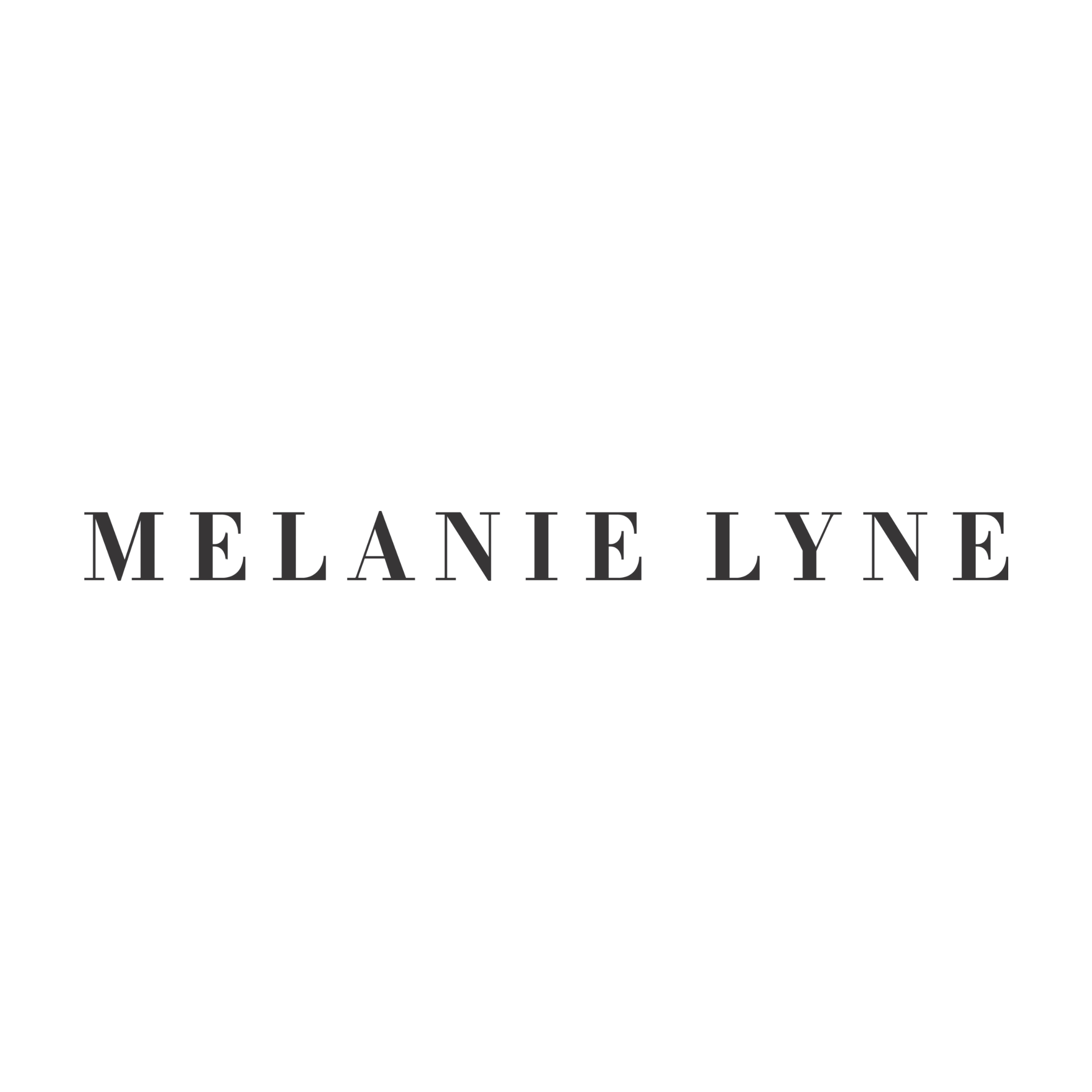 Black background with the name 'Melanie Lynne' written in large, gray, uppercase letters.