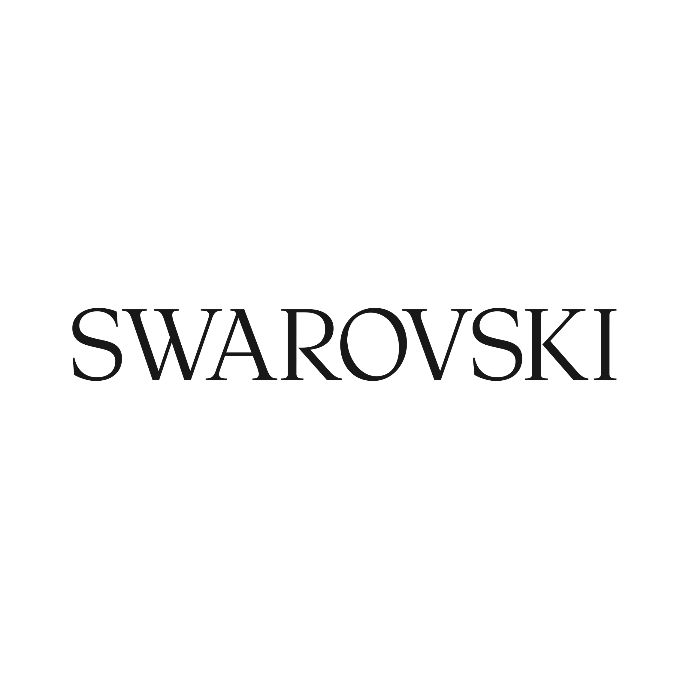 Black background with large, semi-transparent white text that reads 'SWAROVSKI'.