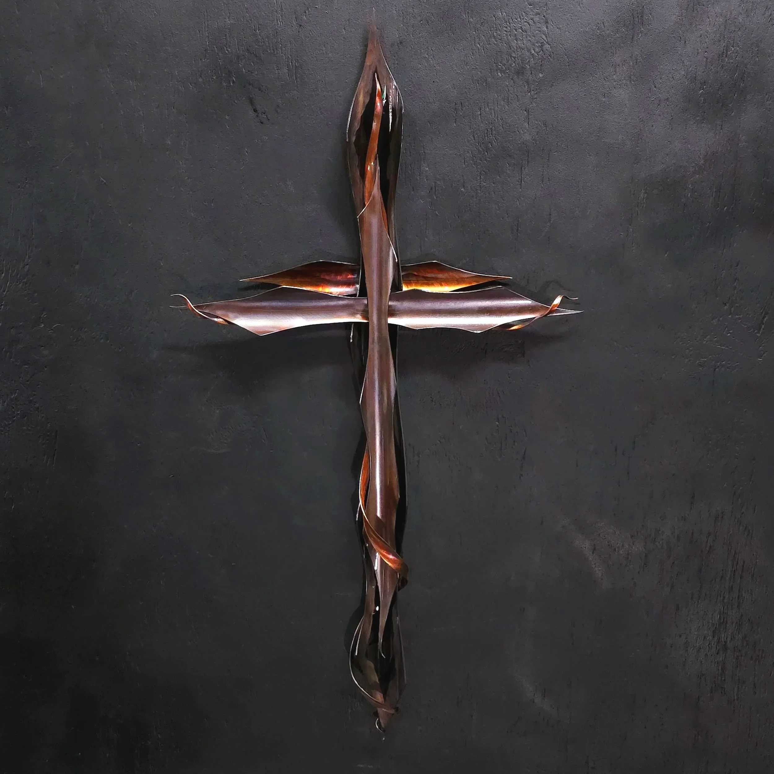 'Papal' Copper Cross Wall Art Sculpture in a High Gloss Antique Finish