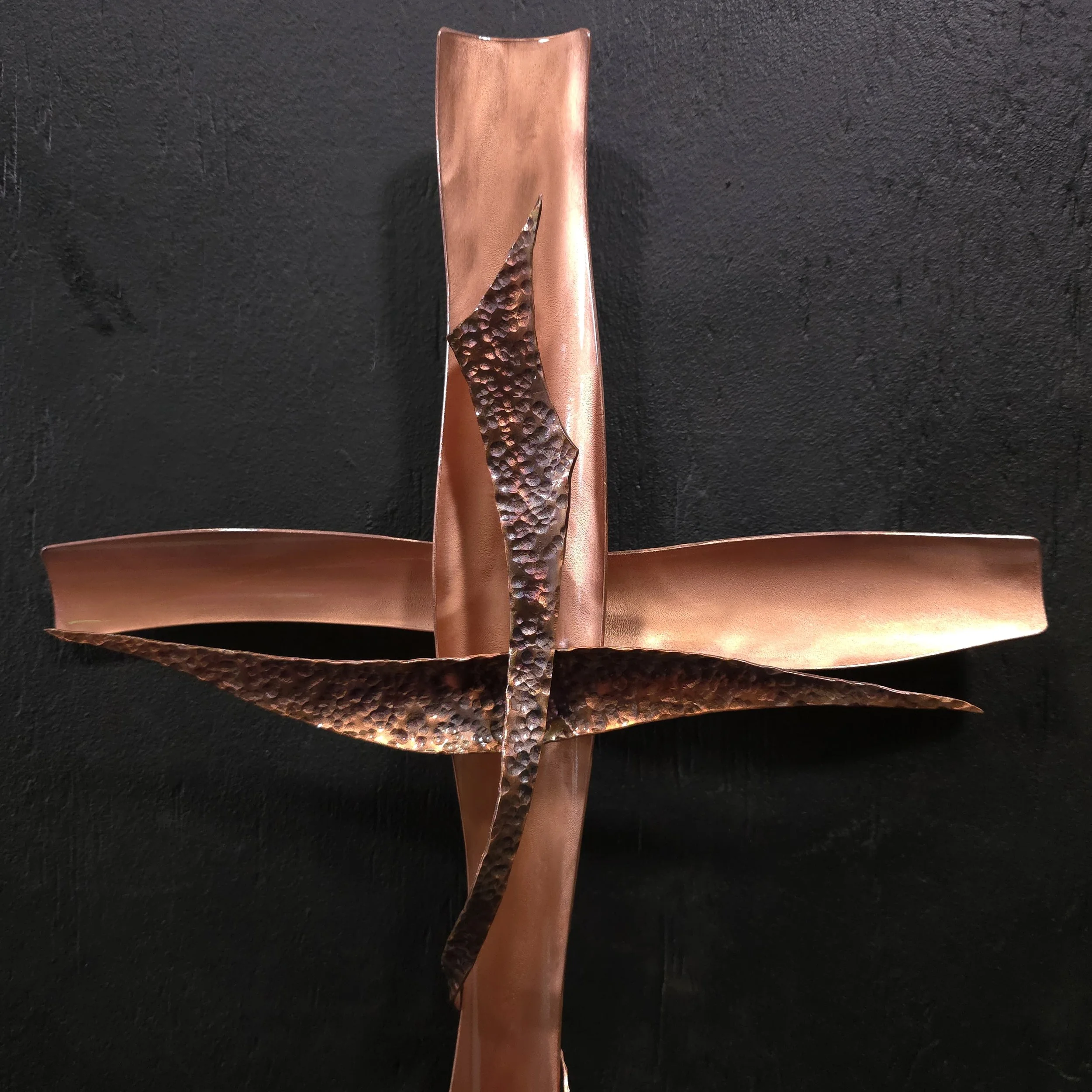 copper-cross-hand-hammered-top-front-view