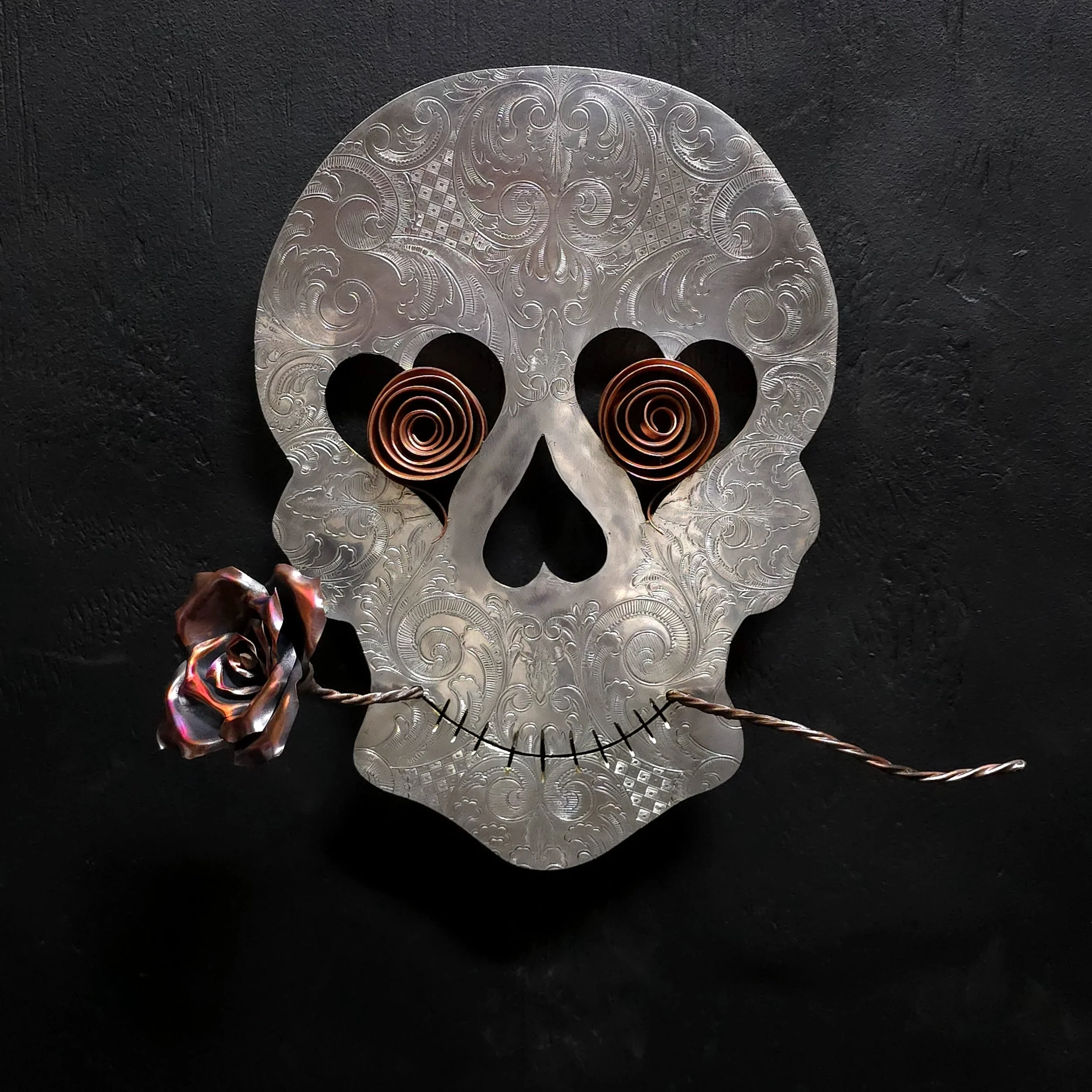 Silver Sugar Skull with Rose #.1632 (Comedy)