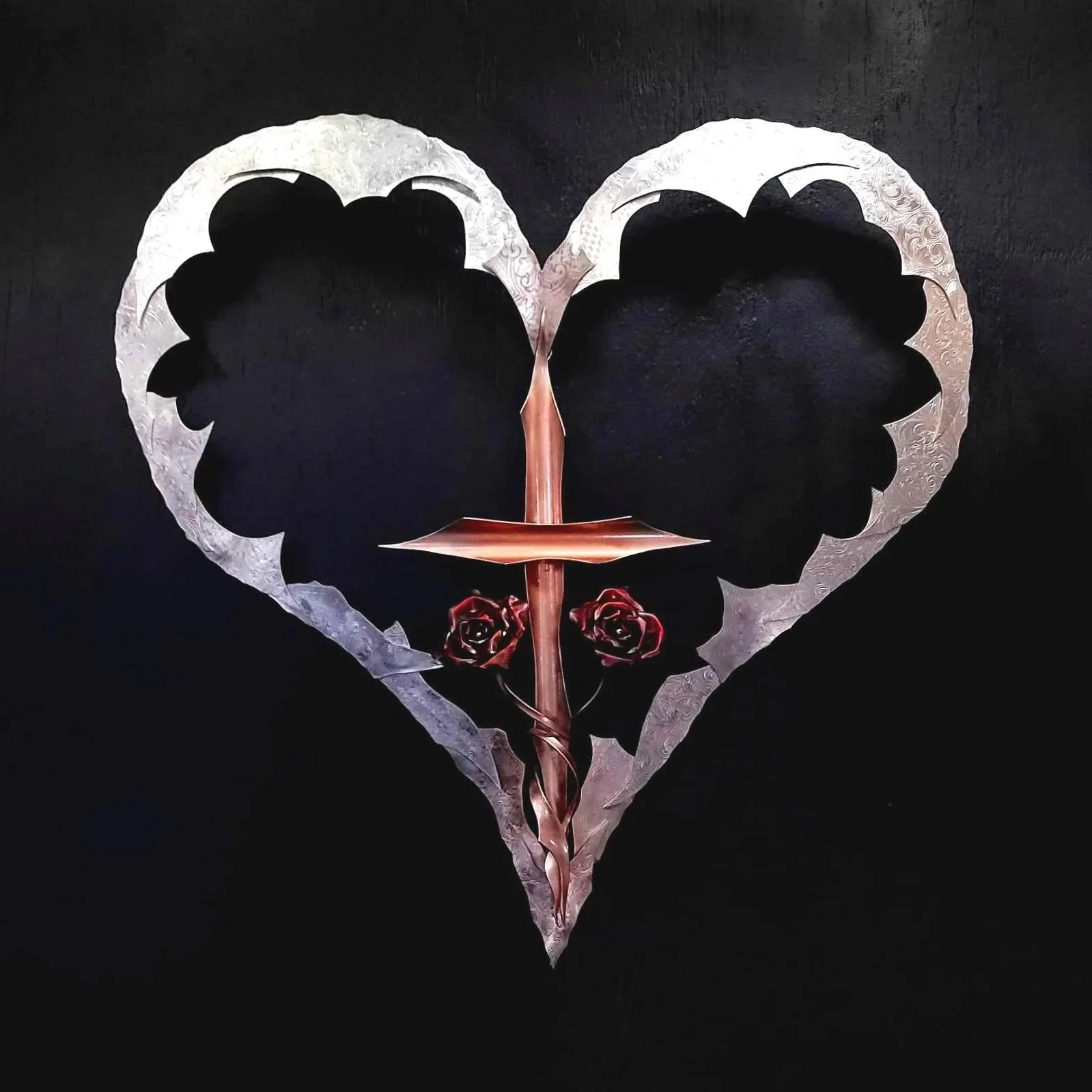 Sacred Bond: Heart Cross with Roses