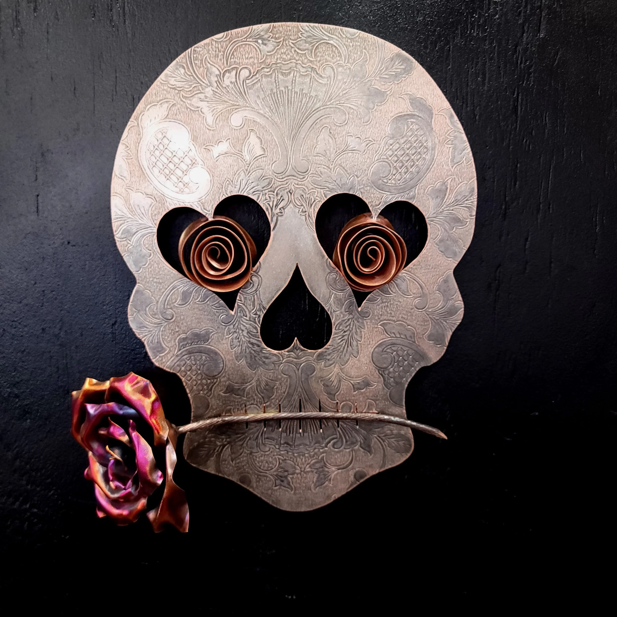 Silver Sugar Skull with Rose #.1625 (Tragedy)