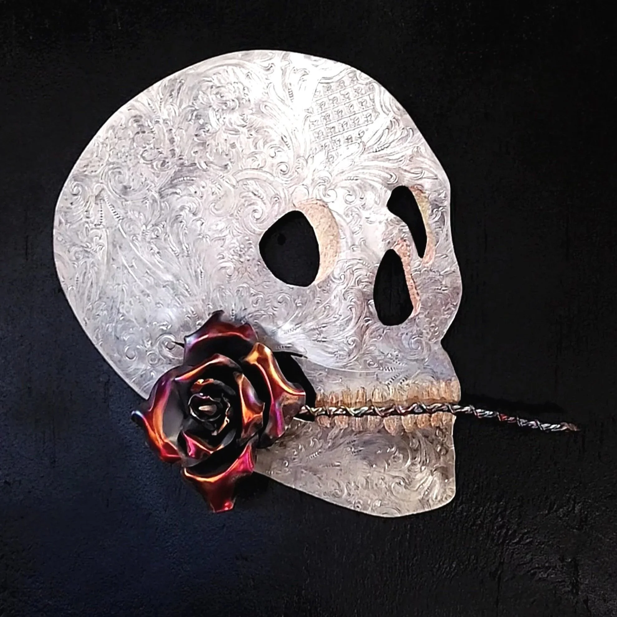 silver-sugar-skull-profile-with-copper-rose-front