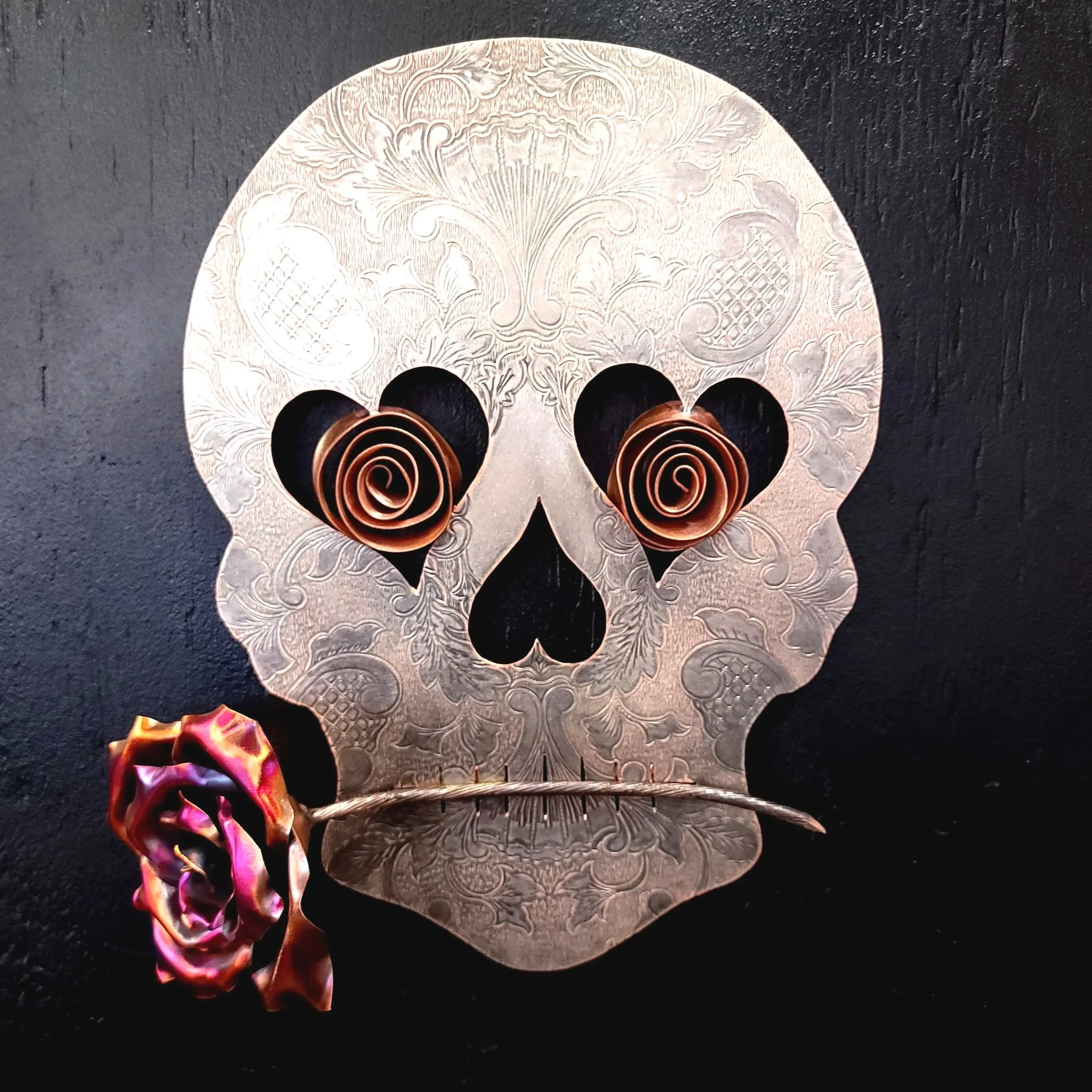 Silver Sugar Skull with Rose #.1625 (Tragedy)