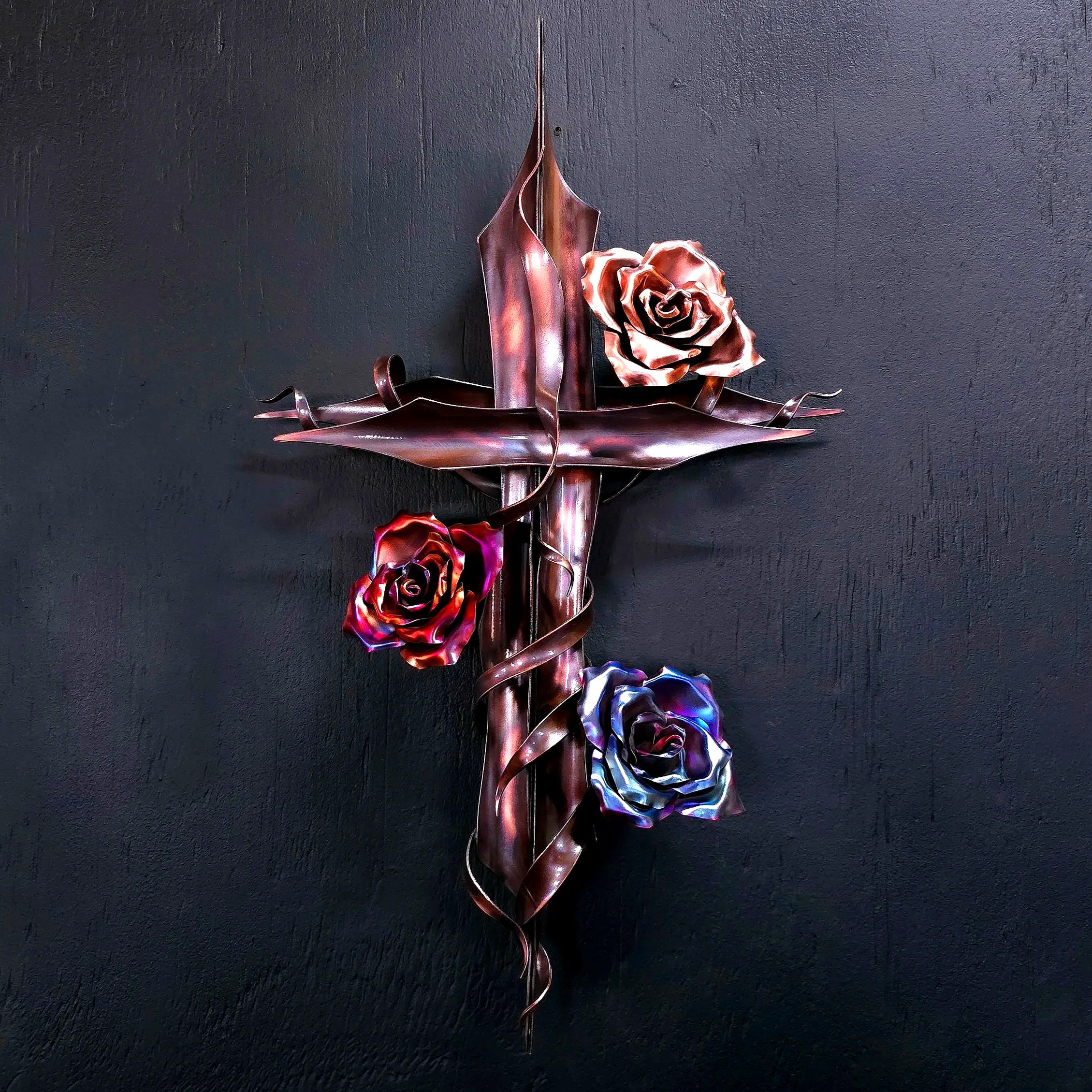 Serenity Copper Cross with Roses #.2085