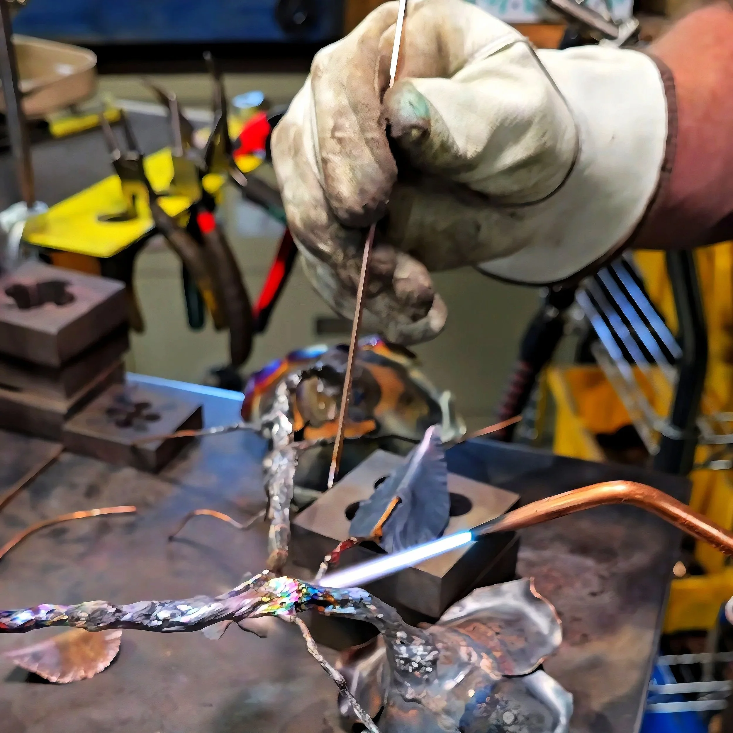 polished-copper-cross-with-vining-roses-work-in-progress