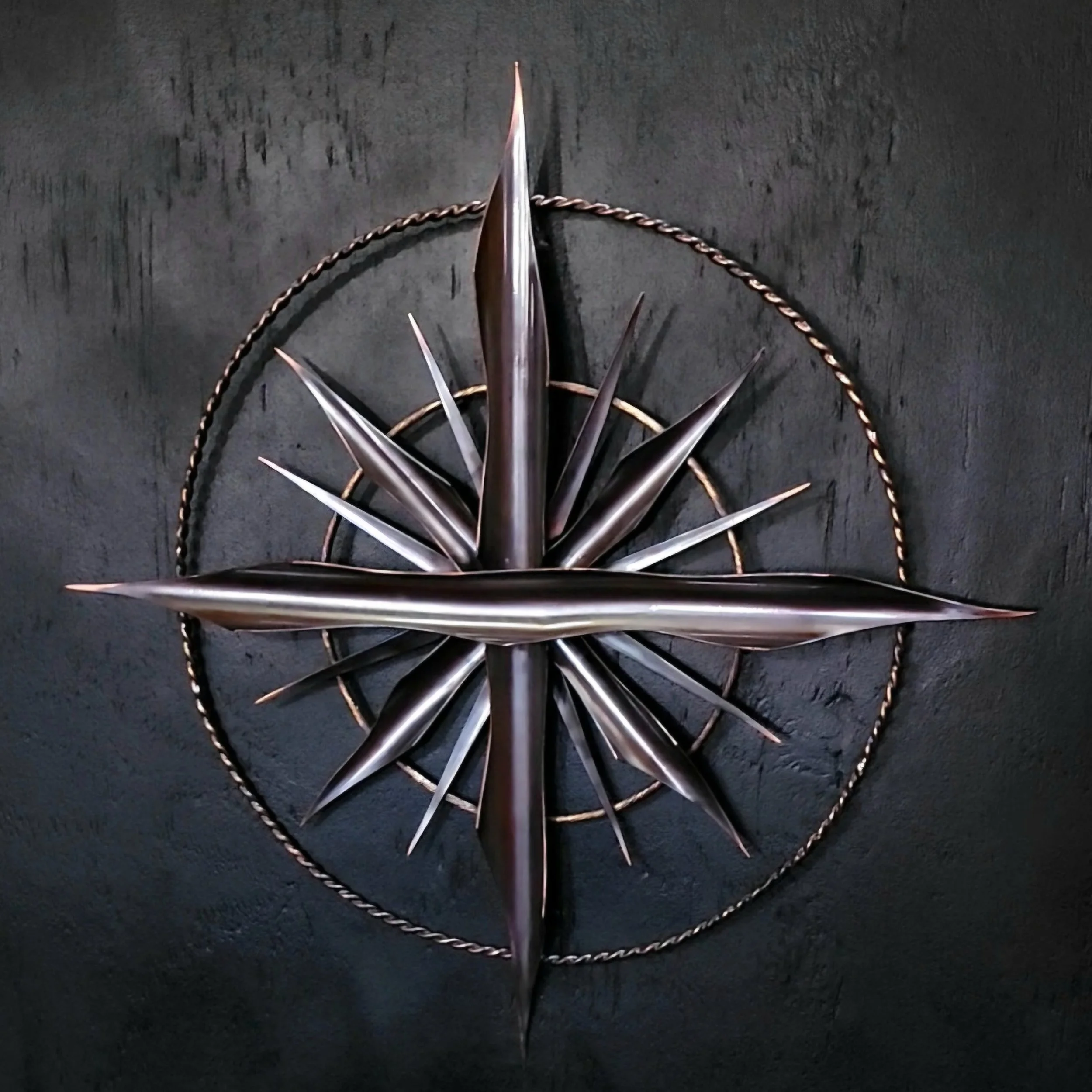 Custom Copper Compass Rose Wall Art Sculpture in an Antique High Gloss Finish