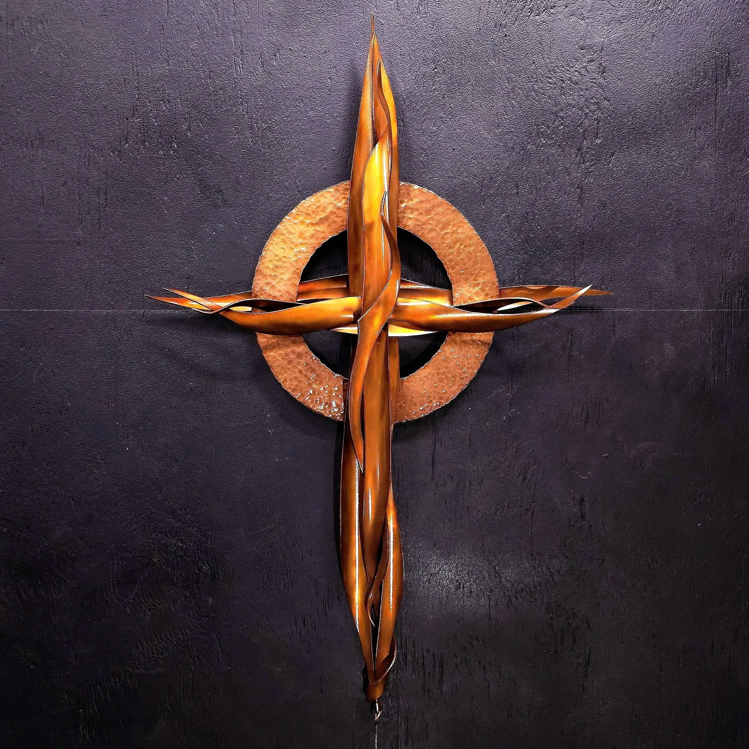 Hand-Hammered Celtic Halo Copper Cross #.2100