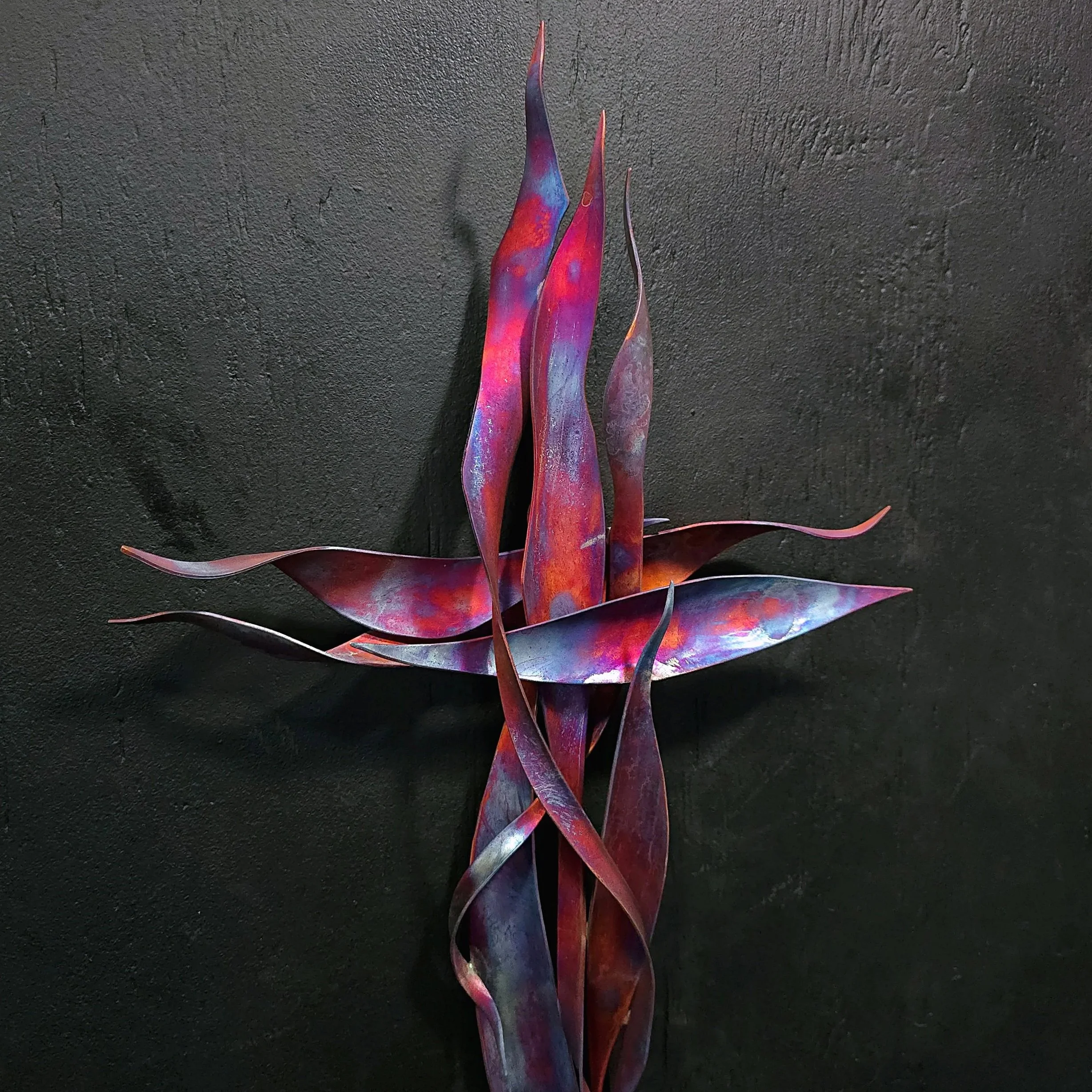 twisting-copper-cross-matte-flame-finish-top-front