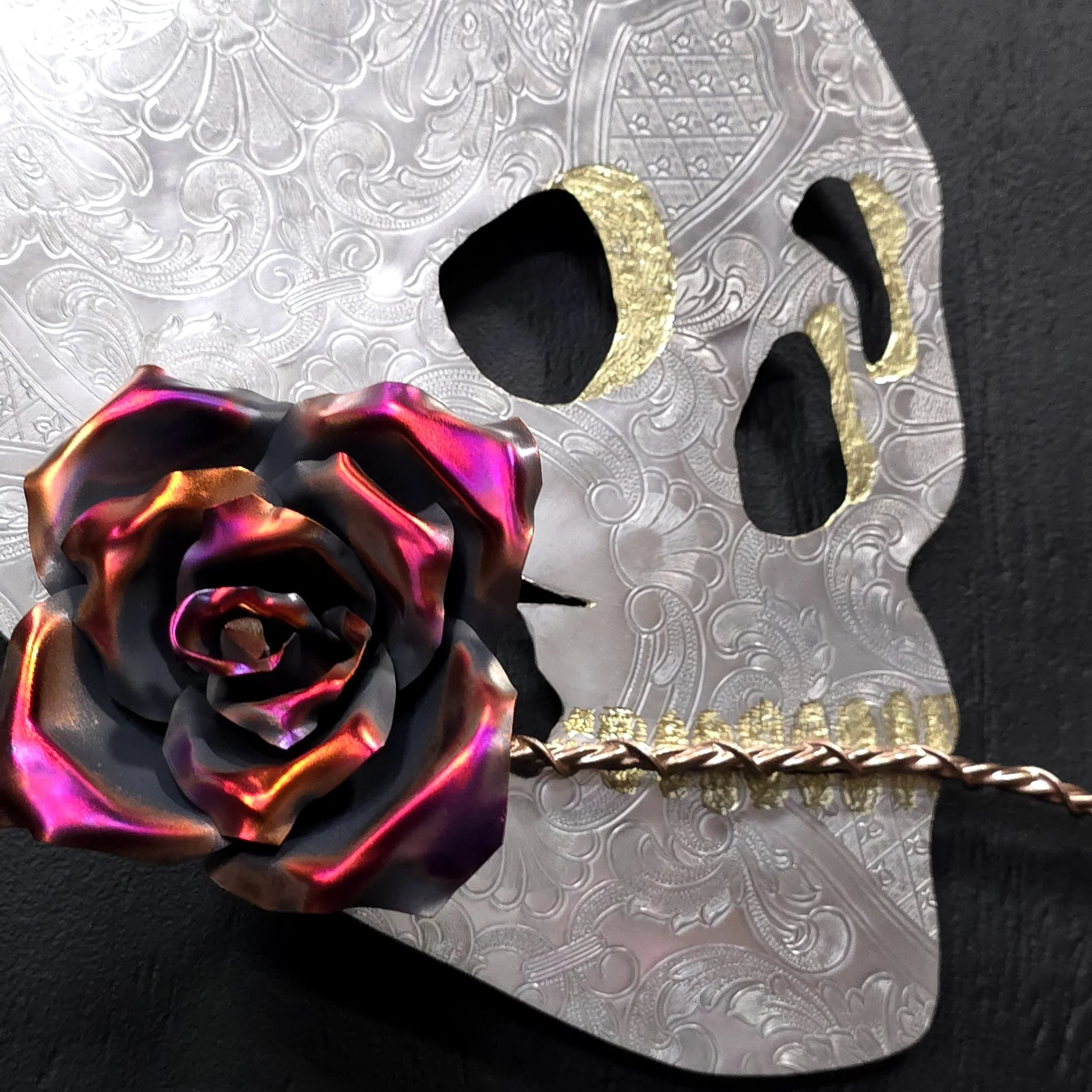 silver-sugar-skull-profile-with-copper-rose-close-up