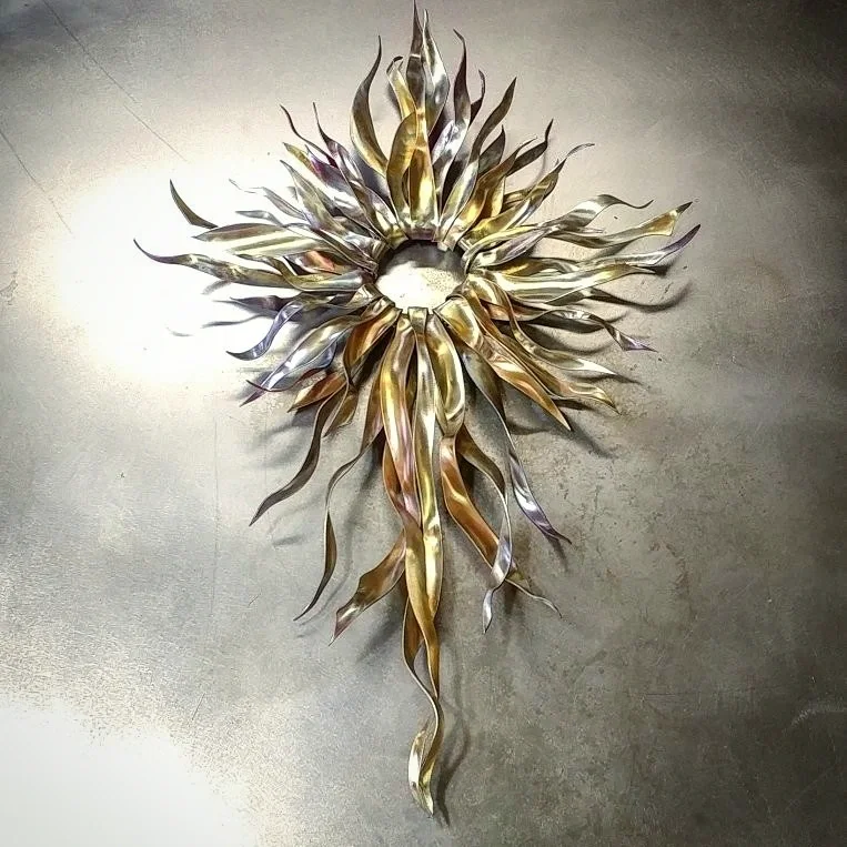 Custom Copper 'Starburst' 'Star of Bethlehem' 'Christmas Star' Wall Art Sculpture in a Gold Tone Flame Finish