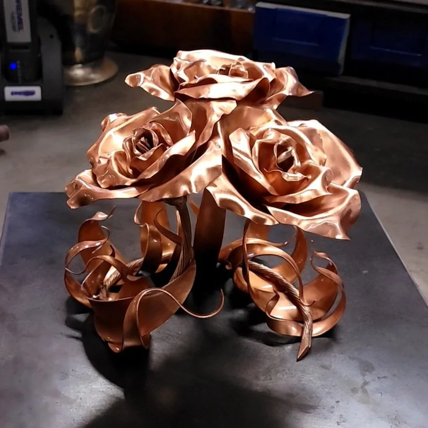 Custom Eternal Copper Rose with 3 Blossoms in Bright Copper Finish